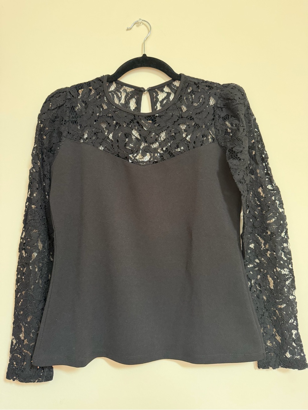 Michael Kors Black Lace Yoke Long Sleeve Top